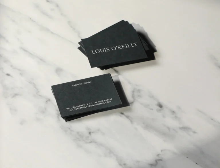 Printed business cards on a marble surface (illustrative image)
