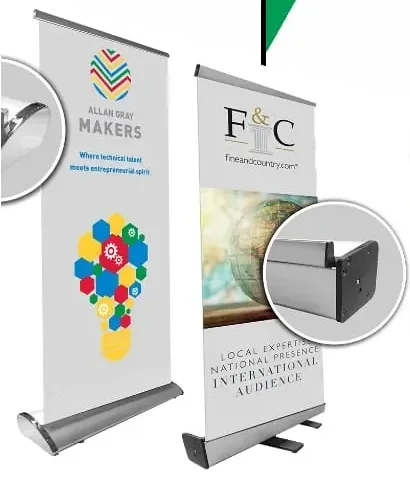 Pull-up banner stands printed by Signpartners