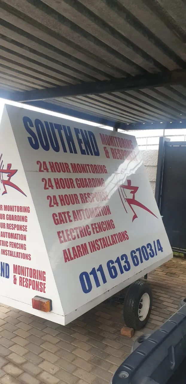 Branded A-frame trailer sign for a security company by Signpartners